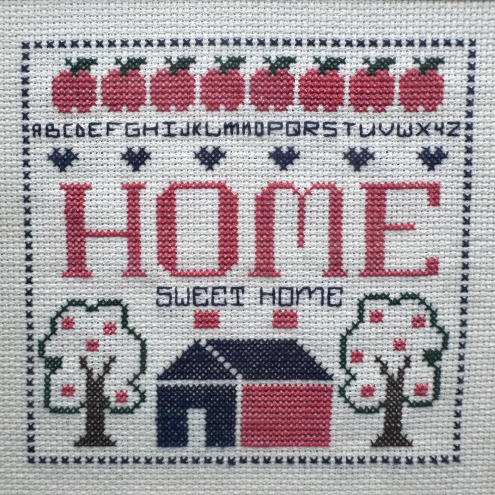 Vintage Home Sweet Home Cross Stitch Wall Art Wood Frame Rustic Farmhouse Decor - Picture 4 of 9